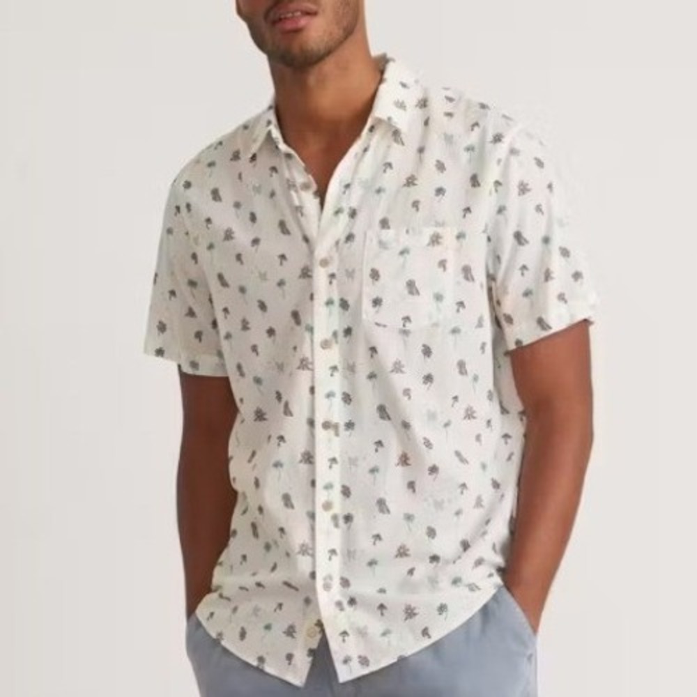 Marine Layer Trippy Icon Shirt Men Medium Cotton Button Up Mushroom Palm Tree